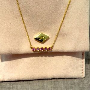 Beautiful 5 bezel pink saphire 14kt gold necklace